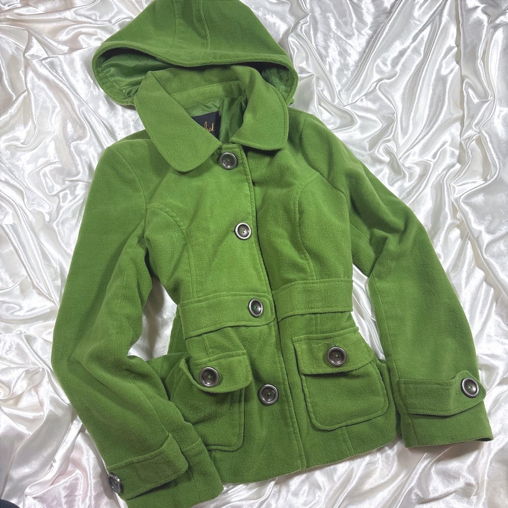 y2k Pea Coat Green Excellent Jack by BB Dakota Hooded Button Up Jacket XL